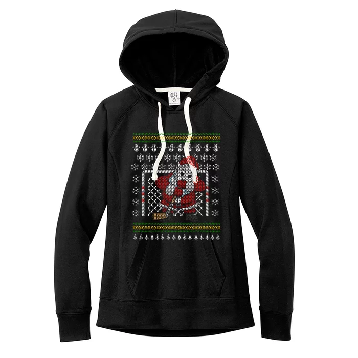 Funny Ice Hockey Ugly Christmas Sweater Santa Goalie Hockey Gift Women's Fleece Hoodie