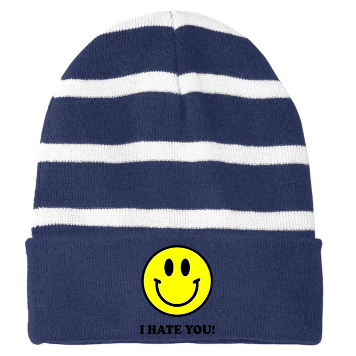 Funny I Hate You Emoji Shirt I Hate U Shirt I Hate U Emoji Striped Beanie with Solid Band