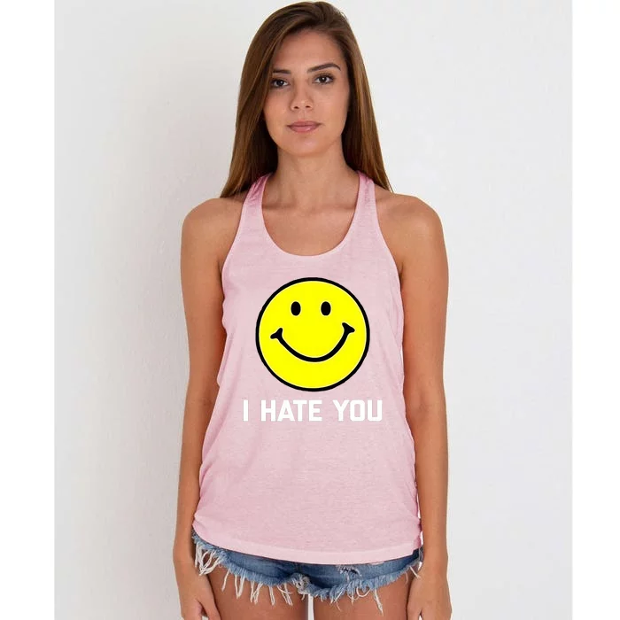 Funny I Hate You Emoji Shirt I Hate U Shirt I Hate U Emoji Women's Knotted Racerback Tank