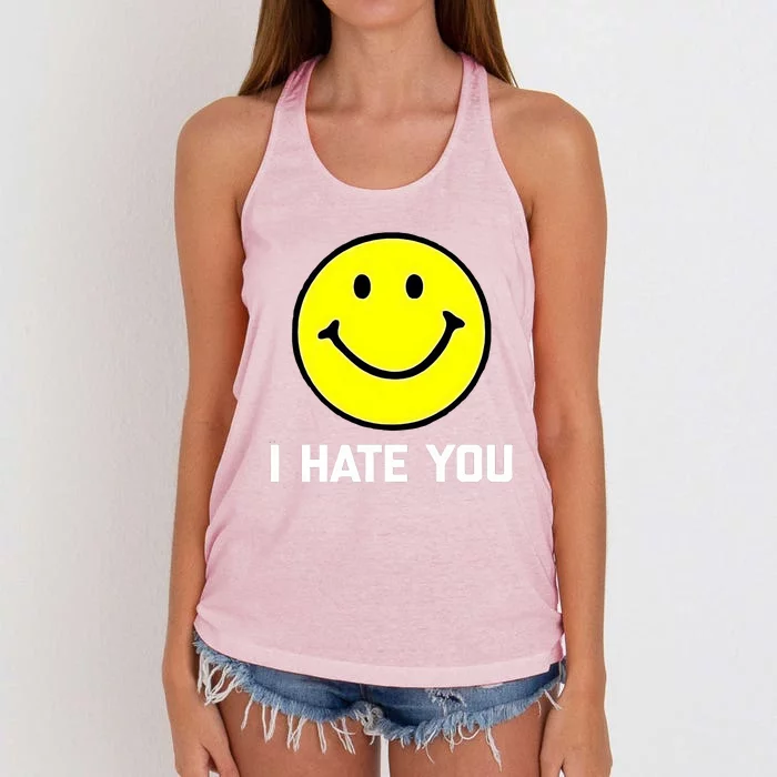 Funny I Hate You Emoji Shirt I Hate U Shirt I Hate U Emoji Women's Knotted Racerback Tank