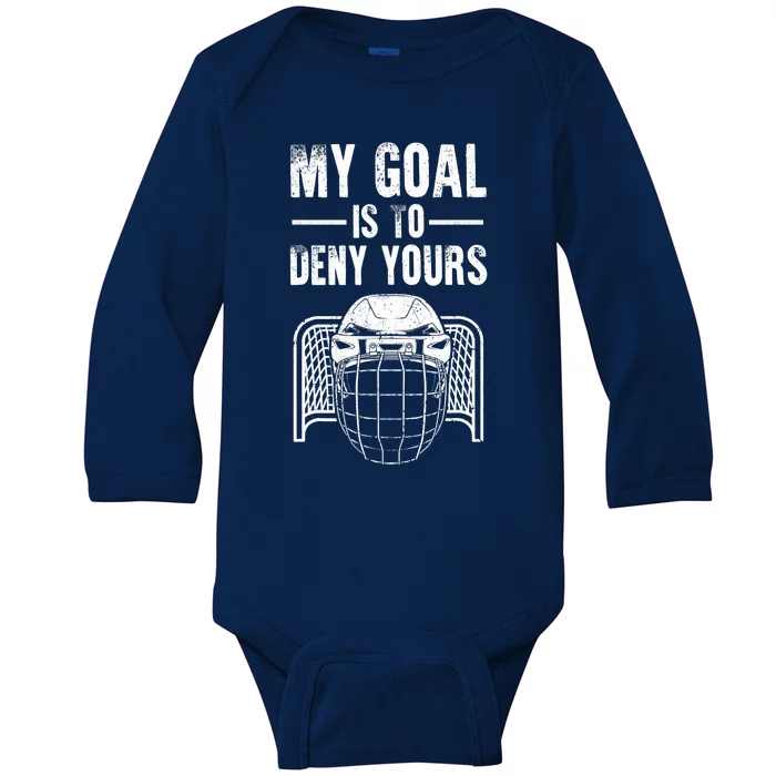 Funny Ice Hockey Goalie Design Hockey Player Baby Long Sleeve Bodysuit