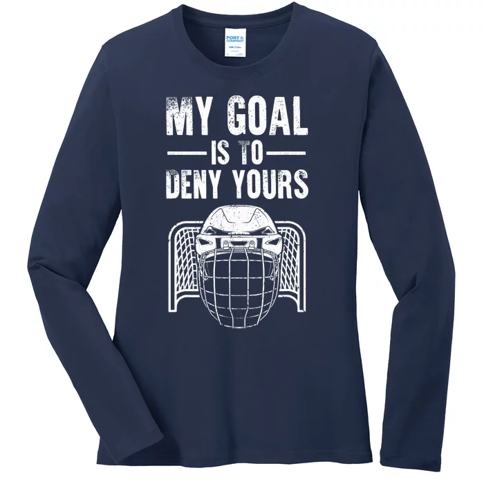 Funny Ice Hockey Goalie Design Hockey Player Ladies Long Sleeve Shirt