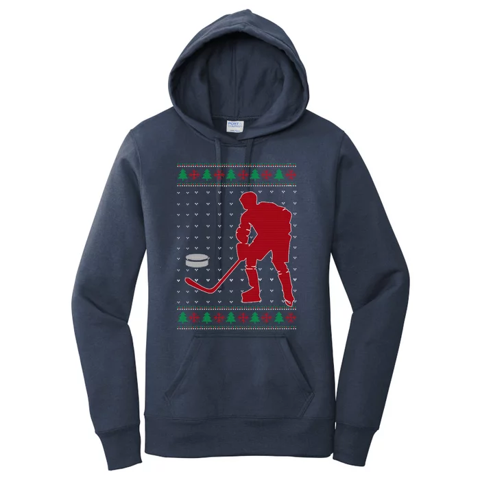 Funny Ice Hockey Christmas Pajama Hockey Player Xmas Holiday Gift Women's Pullover Hoodie