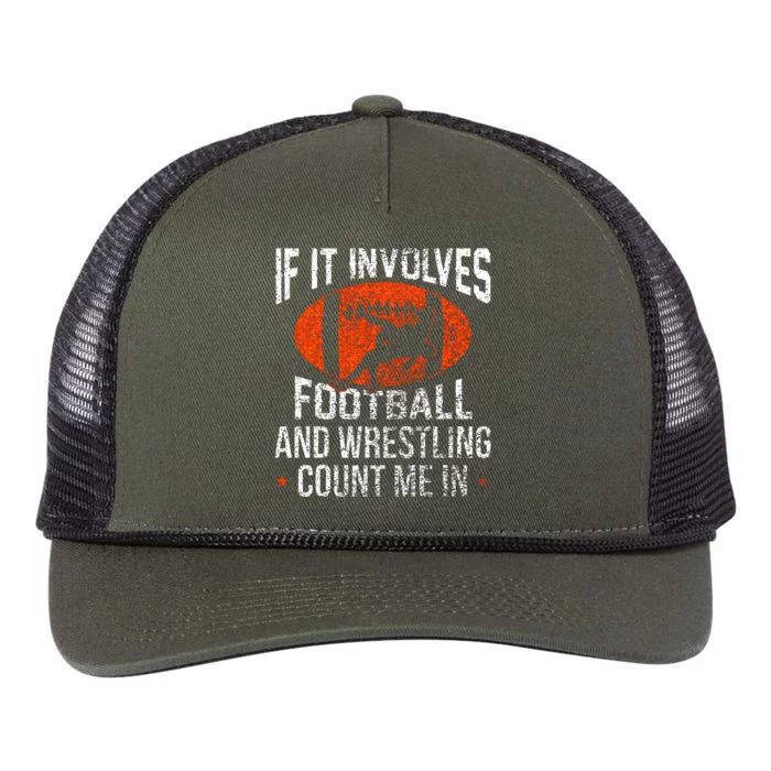 Funny If It Involves Football and Wrestling Count Me Fan Retro Rope Trucker Hat Cap