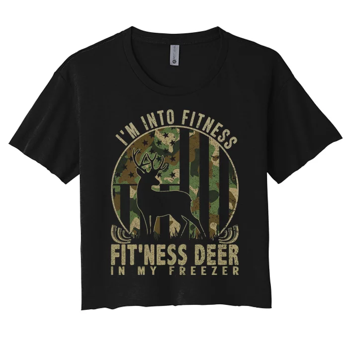 Funny IM Into Fitness FitNess Deer In My Freezer Deer Women's Crop Top Tee