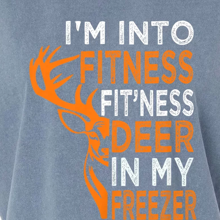 Funny IM Into Fitness FitNess Deer In My Freezer Deer Garment-Dyed Women's Muscle Tee