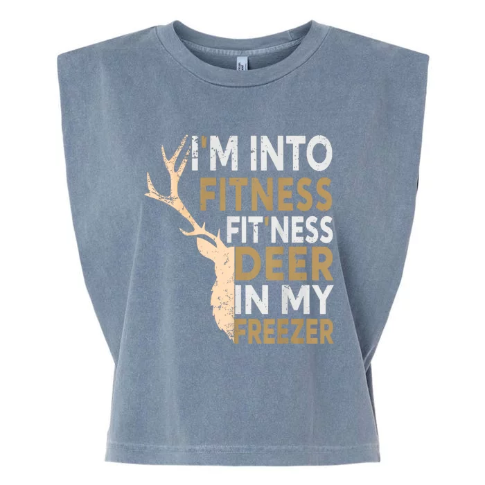 Funny IM Into Fitness FitNess Deer In My Freezer Deer Garment-Dyed Women's Muscle Tee