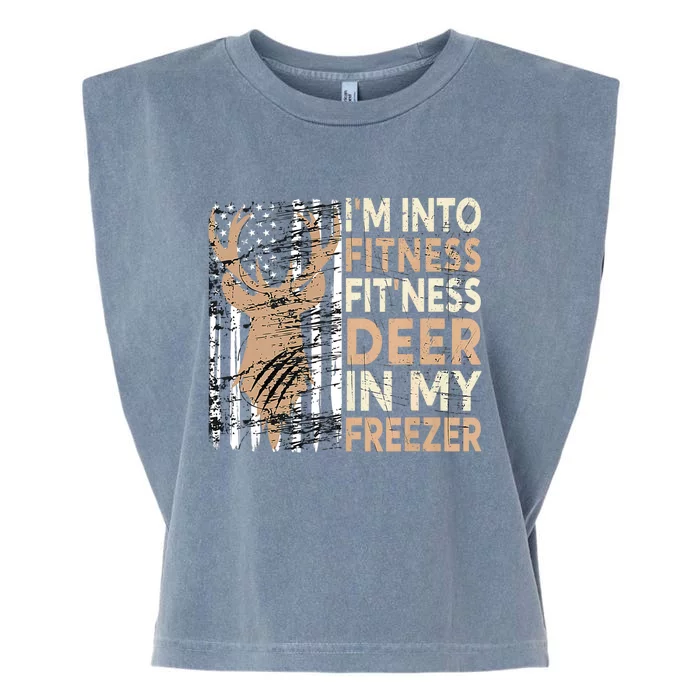 Funny IM Into Fitness FitNess Deer In My Freezer Deer Garment-Dyed Women's Muscle Tee