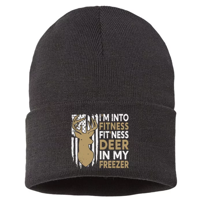 Funny IM Into Fitness FitNess Deer In My Freezer Deer Sustainable Knit Beanie