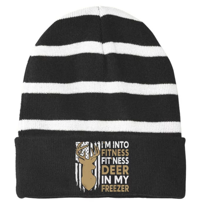 Funny IM Into Fitness FitNess Deer In My Freezer Deer Striped Beanie with Solid Band