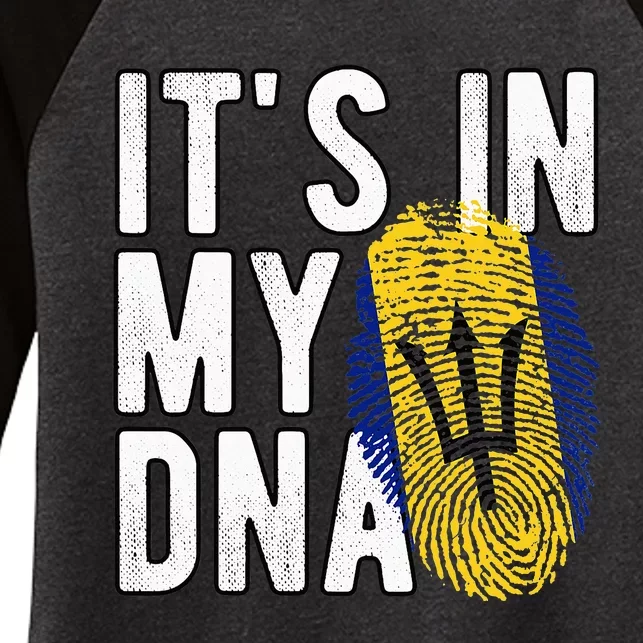 Funny it's in my DNA Barbados flag Fingerprint Women's Tri-Blend 3/4-Sleeve Raglan Shirt