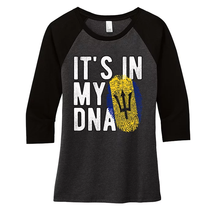 Funny it's in my DNA Barbados flag Fingerprint Women's Tri-Blend 3/4-Sleeve Raglan Shirt