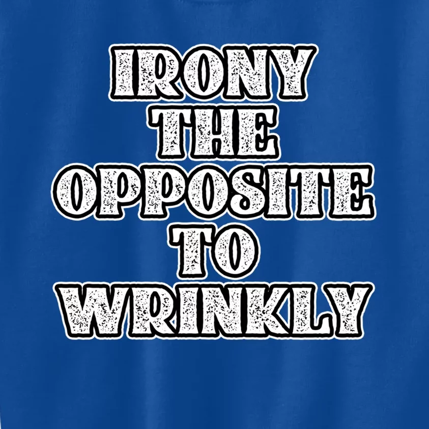 Funny Irony Is The Opposite Of Wrinkly Nerd Geek Graphic Cute Gift Kids Sweatshirt