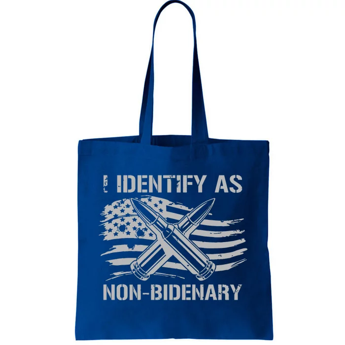 Funny I Identify As Nonbidenary American Flag On Back Tote Bag