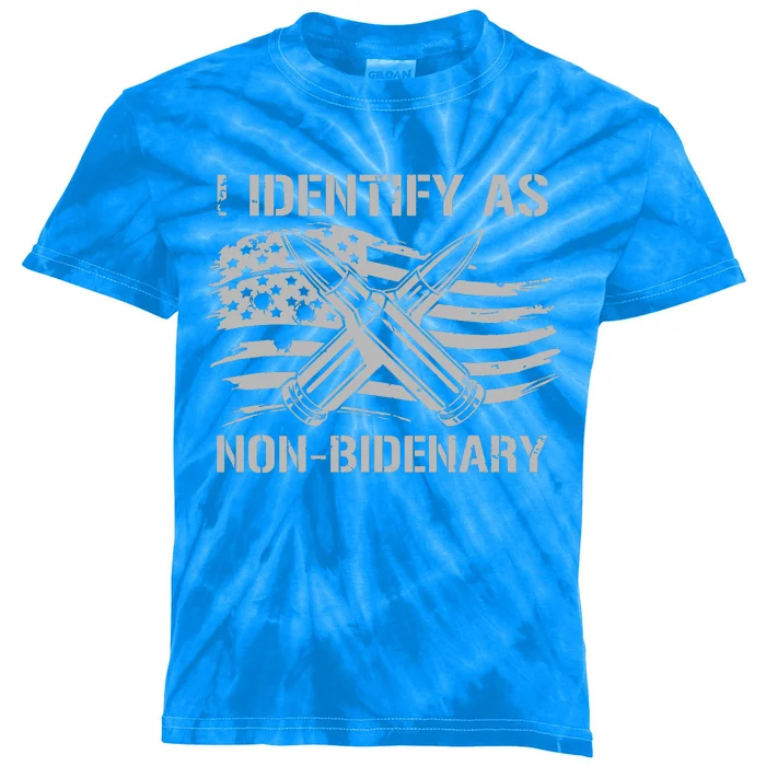 Funny I Identify As Nonbidenary American Flag On Back Kids Tie-Dye T-Shirt