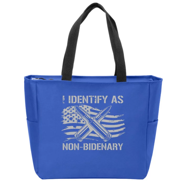 Funny I Identify As Nonbidenary American Flag On Back Zip Tote Bag