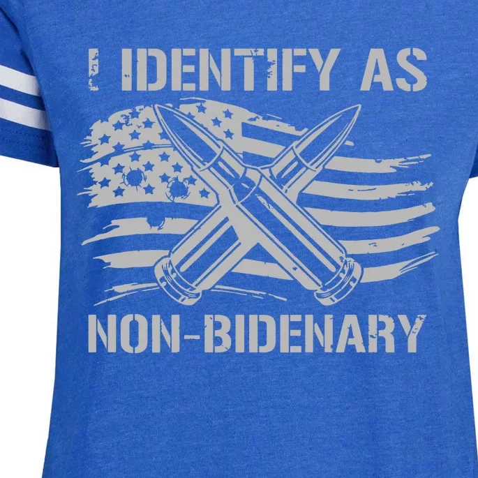 Funny I Identify As Nonbidenary American Flag On Back Enza Ladies Jersey Football T-Shirt