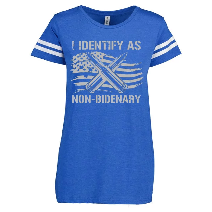 Funny I Identify As Nonbidenary American Flag On Back Enza Ladies Jersey Football T-Shirt