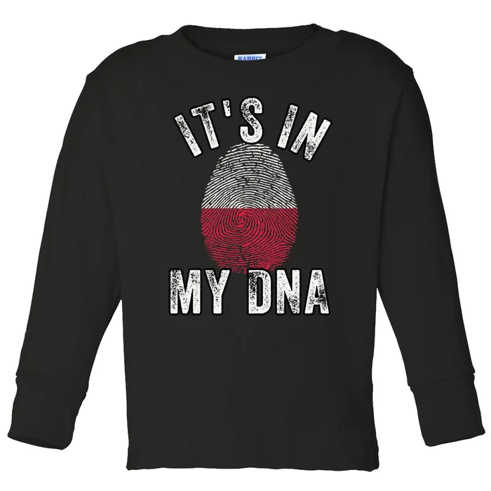 Funny ItS In My Dna Poland Flag Fingerprint Toddler Long Sleeve Shirt