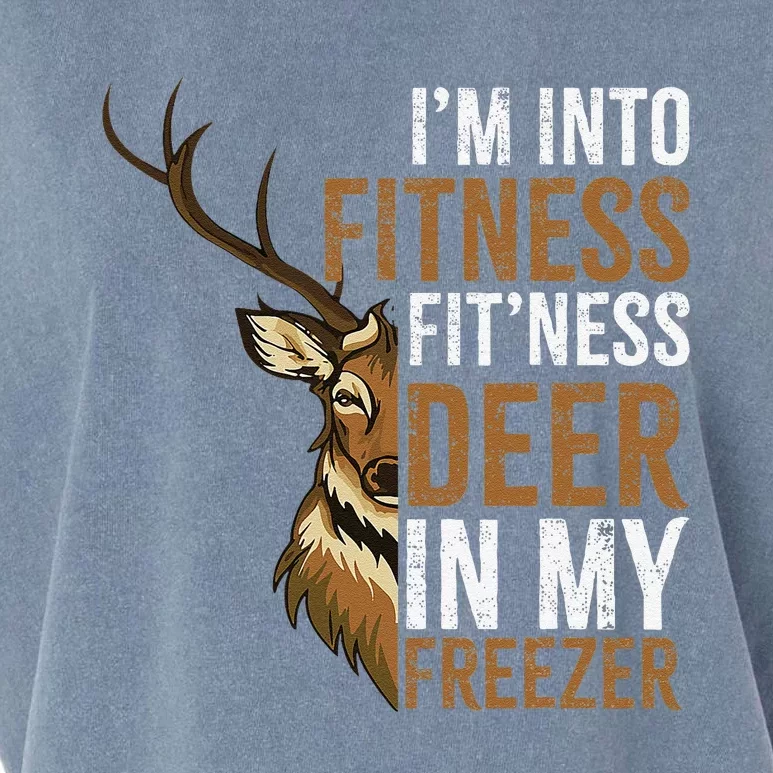 Funny IM Into Fitness FitNess Deer In My Freezer Hunting Deer Garment-Dyed Women's Muscle Tee