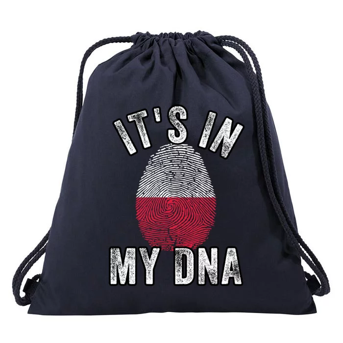 Funny ItS In My Dna Poland Flag Fingerprint Drawstring Bag