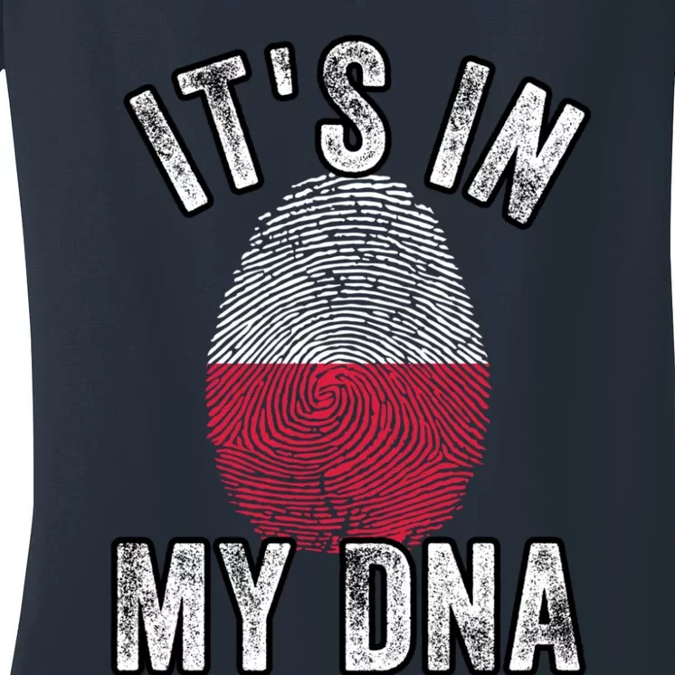 Funny ItS In My Dna Poland Flag Fingerprint Women's V-Neck T-Shirt