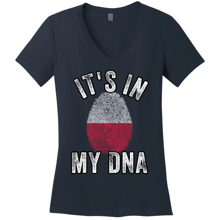 Funny ItS In My Dna Poland Flag Fingerprint Women's V-Neck T-Shirt