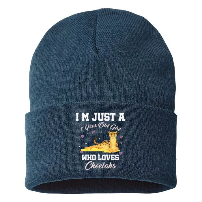 Funny Im Just 7 Year Old Who Loves Cheetahs Birthday Sustainable Knit Beanie