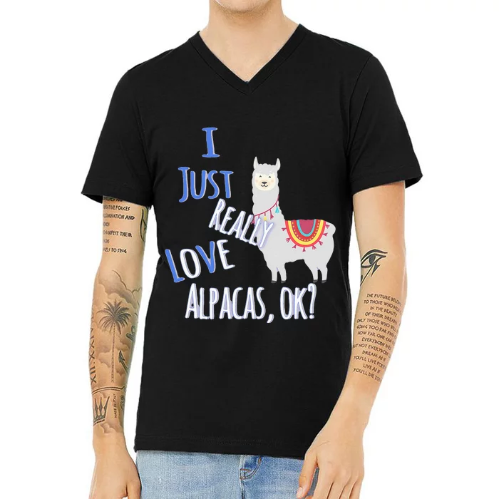 Funny I Just Really Love Alpacas Ok Cute Alpaca V-Neck T-Shirt