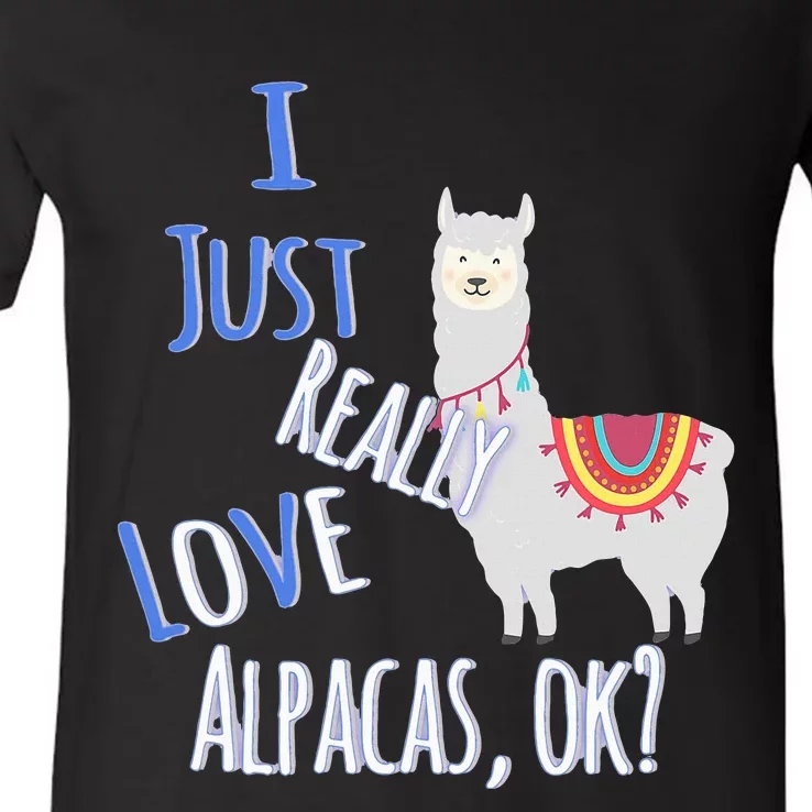 Funny I Just Really Love Alpacas Ok Cute Alpaca V-Neck T-Shirt