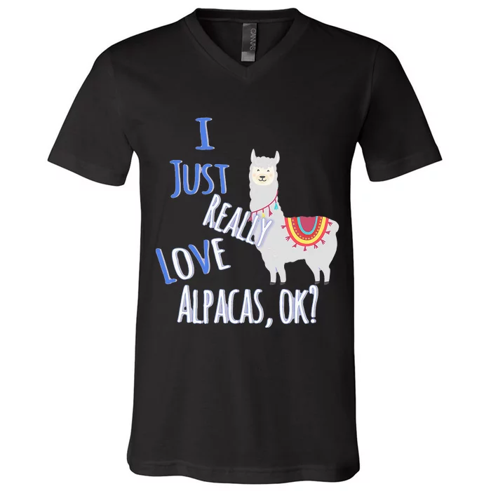 Funny I Just Really Love Alpacas Ok Cute Alpaca V-Neck T-Shirt