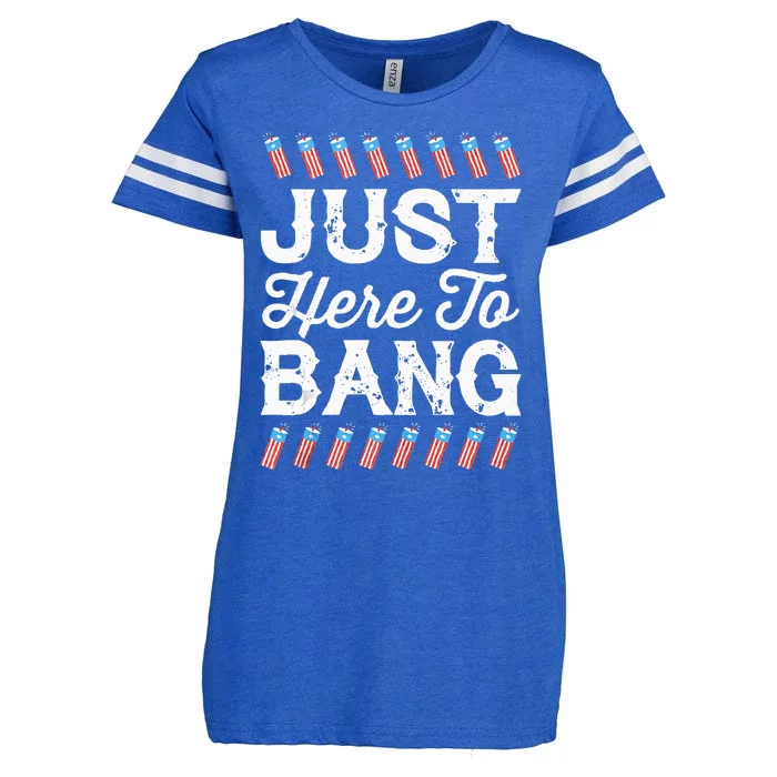 Funny I'm Just Here To Bang 4th July American Flag Fireworks Enza Ladies Jersey Football T-Shirt