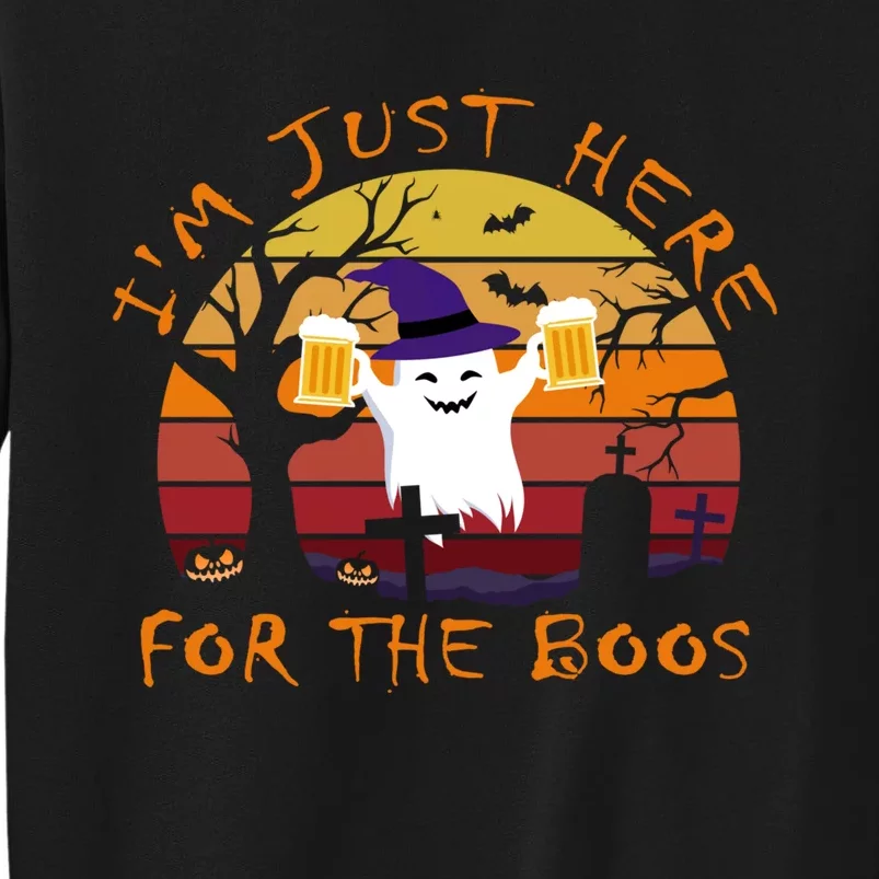 Funny Im Just Here For The Boos Halloween Ghost Beer Retro Sweatshirt