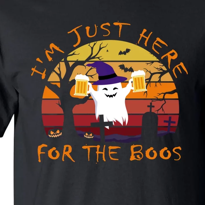 Funny Im Just Here For The Boos Halloween Ghost Beer Retro Tall T-Shirt