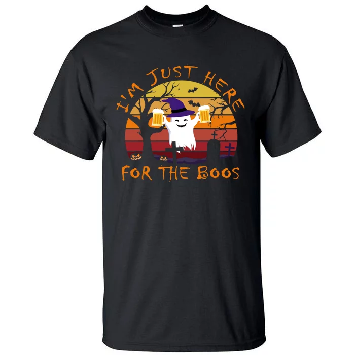 Funny Im Just Here For The Boos Halloween Ghost Beer Retro Tall T-Shirt