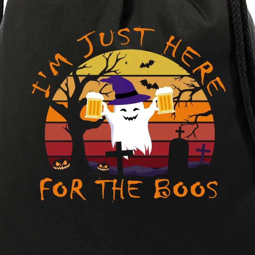 Funny Im Just Here For The Boos Halloween Ghost Beer Retro Drawstring Bag