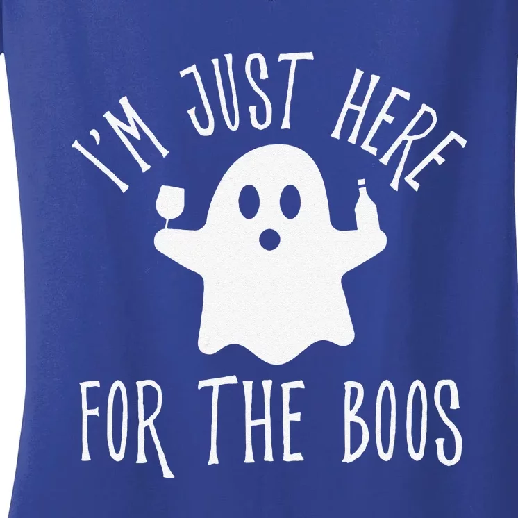 Funny Im Just Here For The Boos Cute Drinking Squad Halloween Women's V-Neck T-Shirt