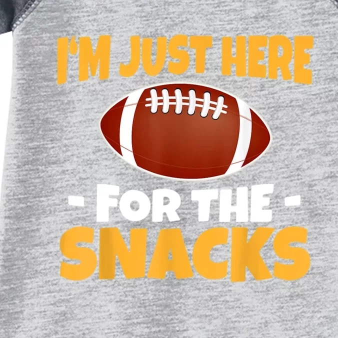 Funny I'm Just Here For The Snacks Football Infant Baby Jersey Bodysuit