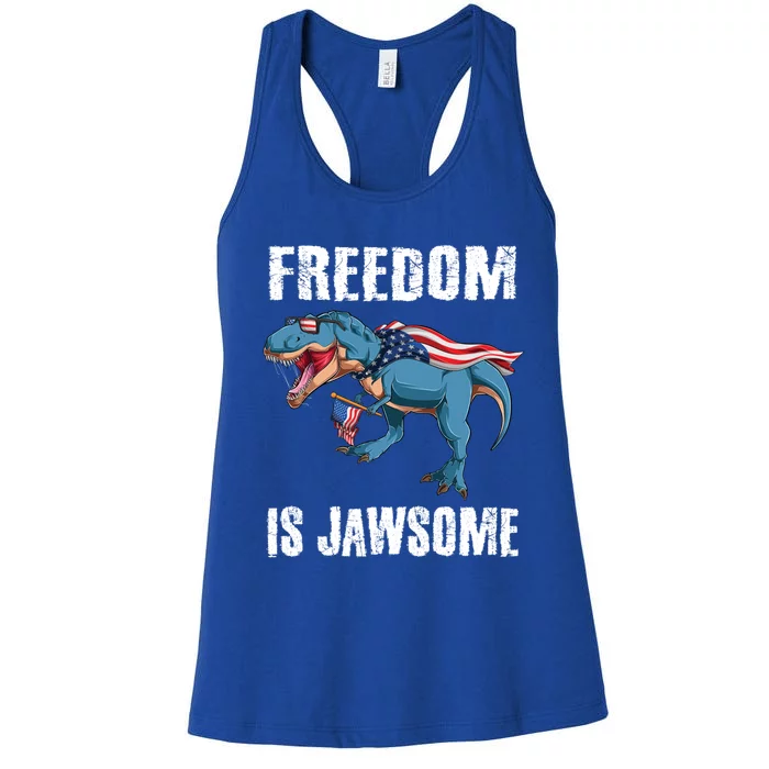 Freedom Is Jawsome 4th Of July Dinosaur Teens Gift Women's Racerback Tank