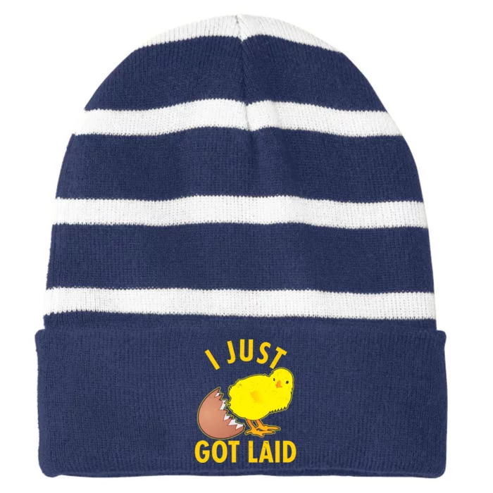 Funny I Just Got Laid Striped Beanie with Solid Band