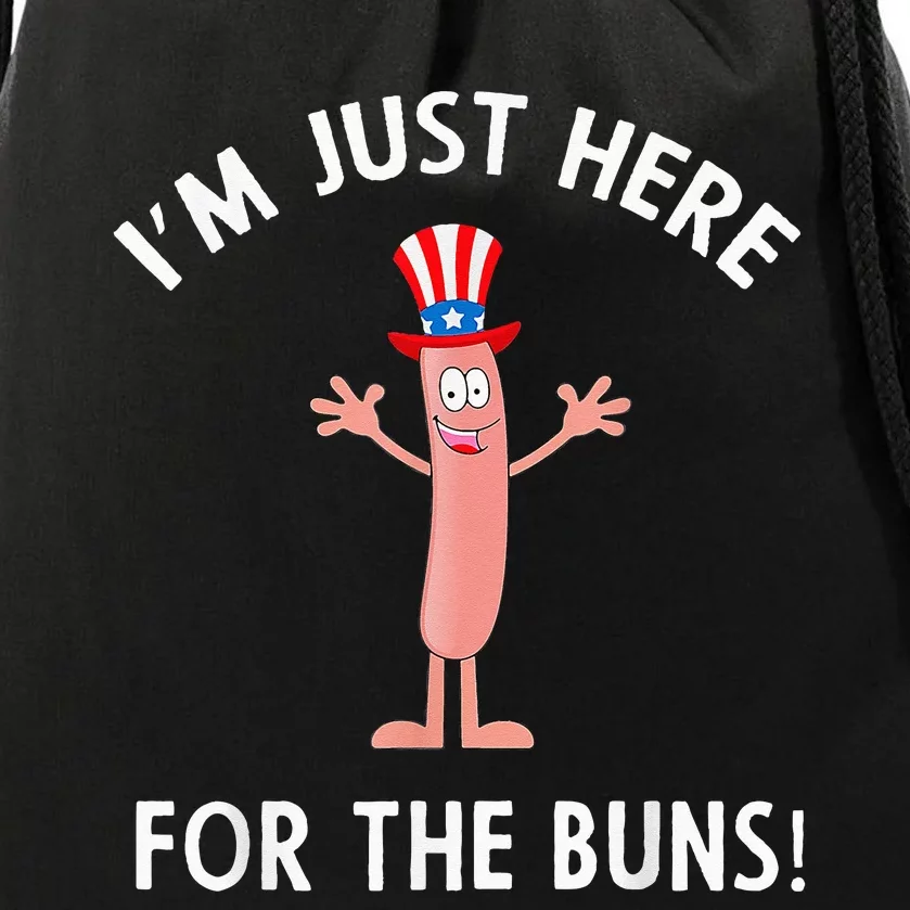 Funny I'm Just Here For The Buns Patriotic Hot Dog Drawstring Bag