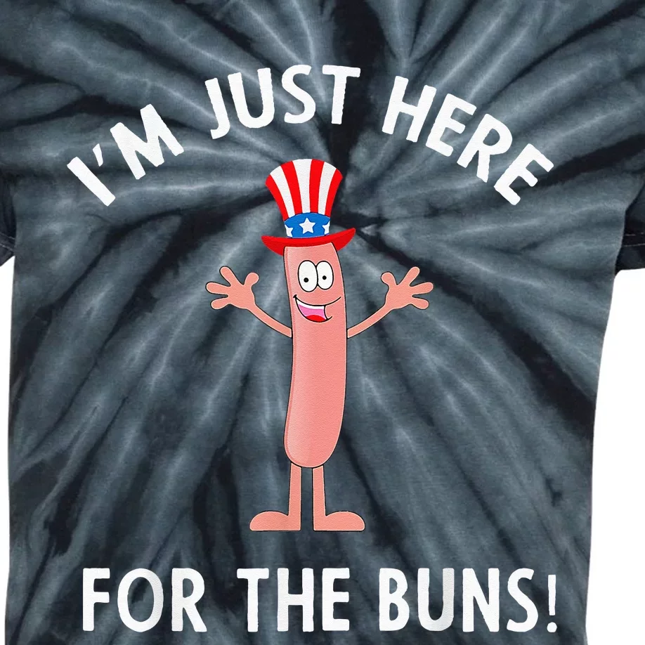 Funny I'm Just Here For The Buns Patriotic Hot Dog Kids Tie-Dye T-Shirt