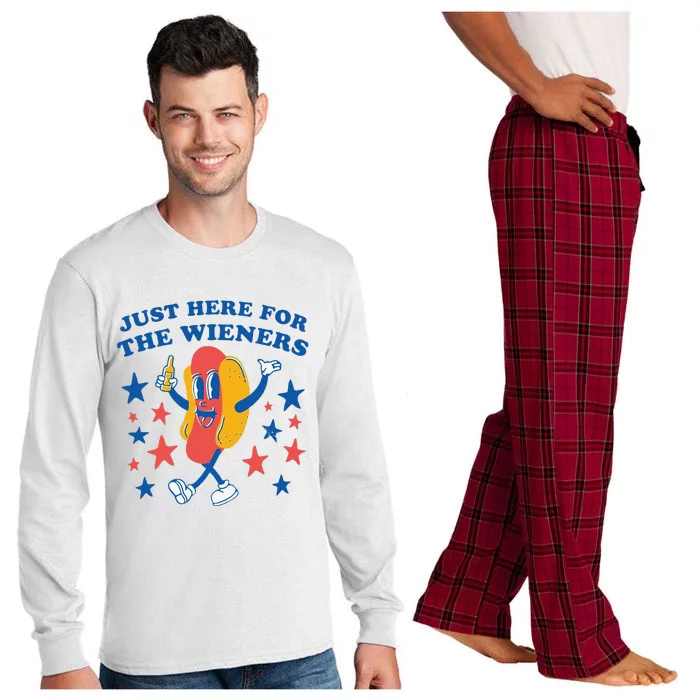 Funny IM Just Here For The Wieners 4th Of July Gift Long Sleeve Pajama Set