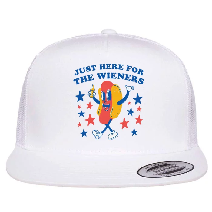 Funny IM Just Here For The Wieners 4th Of July Gift Flat Bill Trucker Hat