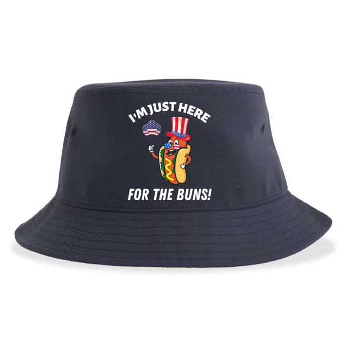 Funny IM JUST HERE FOR THE BUNS Patriotic Hot Dog Sustainable Bucket Hat