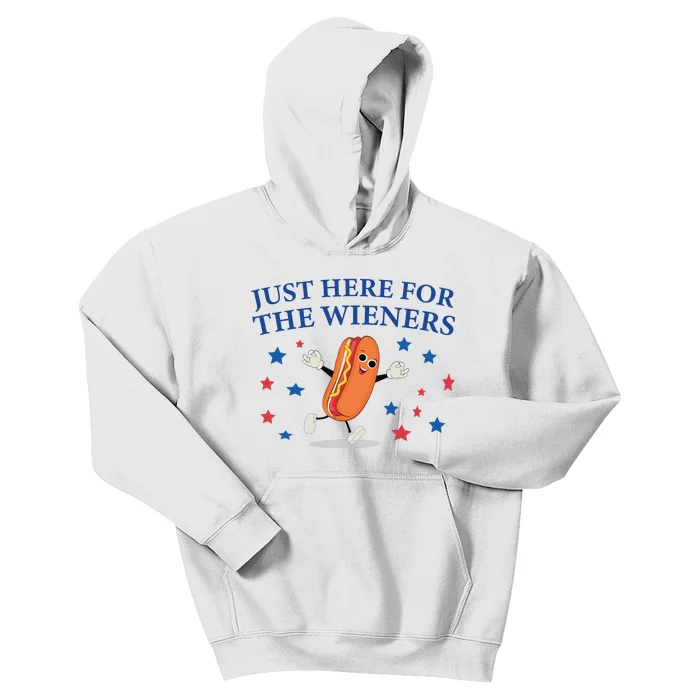 Funny Im Just Here For The Wieners Funny 4th Of July Hot Dog Kids Hoodie