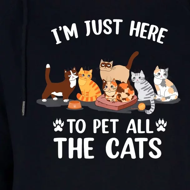 Funny I'm Just Here To Pet All The Cats For Cat Lover Womens Funnel Neck Pullover Hood