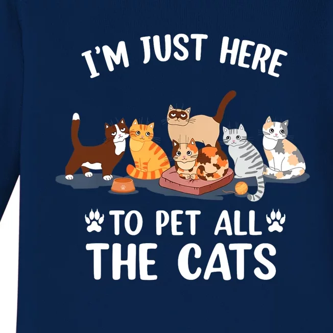 Funny I'm Just Here To Pet All The Cats For Cat Lover Baby Long Sleeve Bodysuit