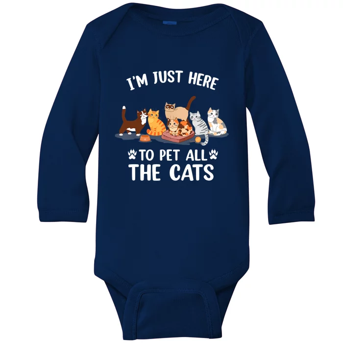 Funny I'm Just Here To Pet All The Cats For Cat Lover Baby Long Sleeve Bodysuit