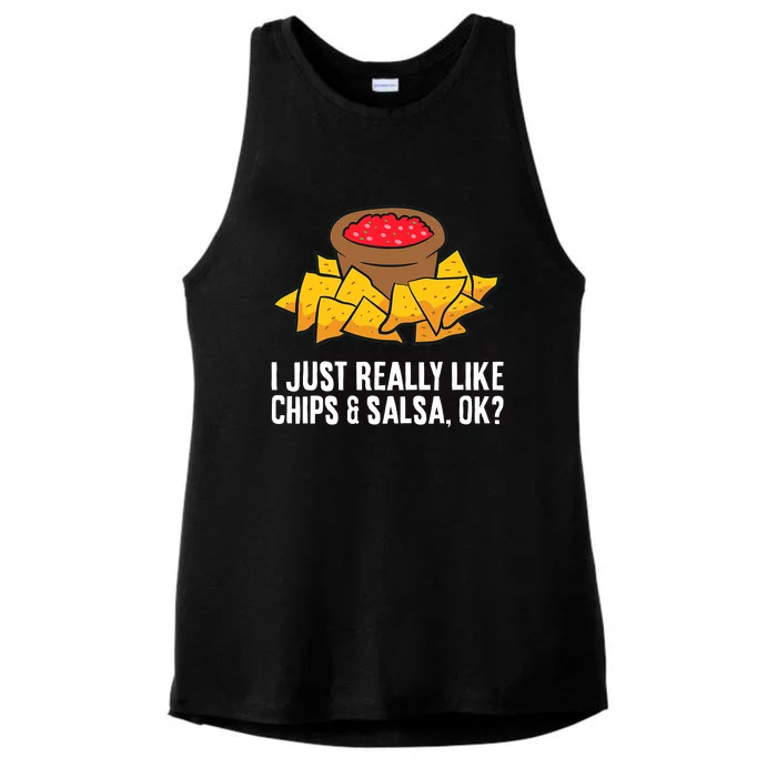 Funny I Just Really Like Chips And Salsa Ok Tortilla Chips Ladies Tri-Blend Wicking Tank